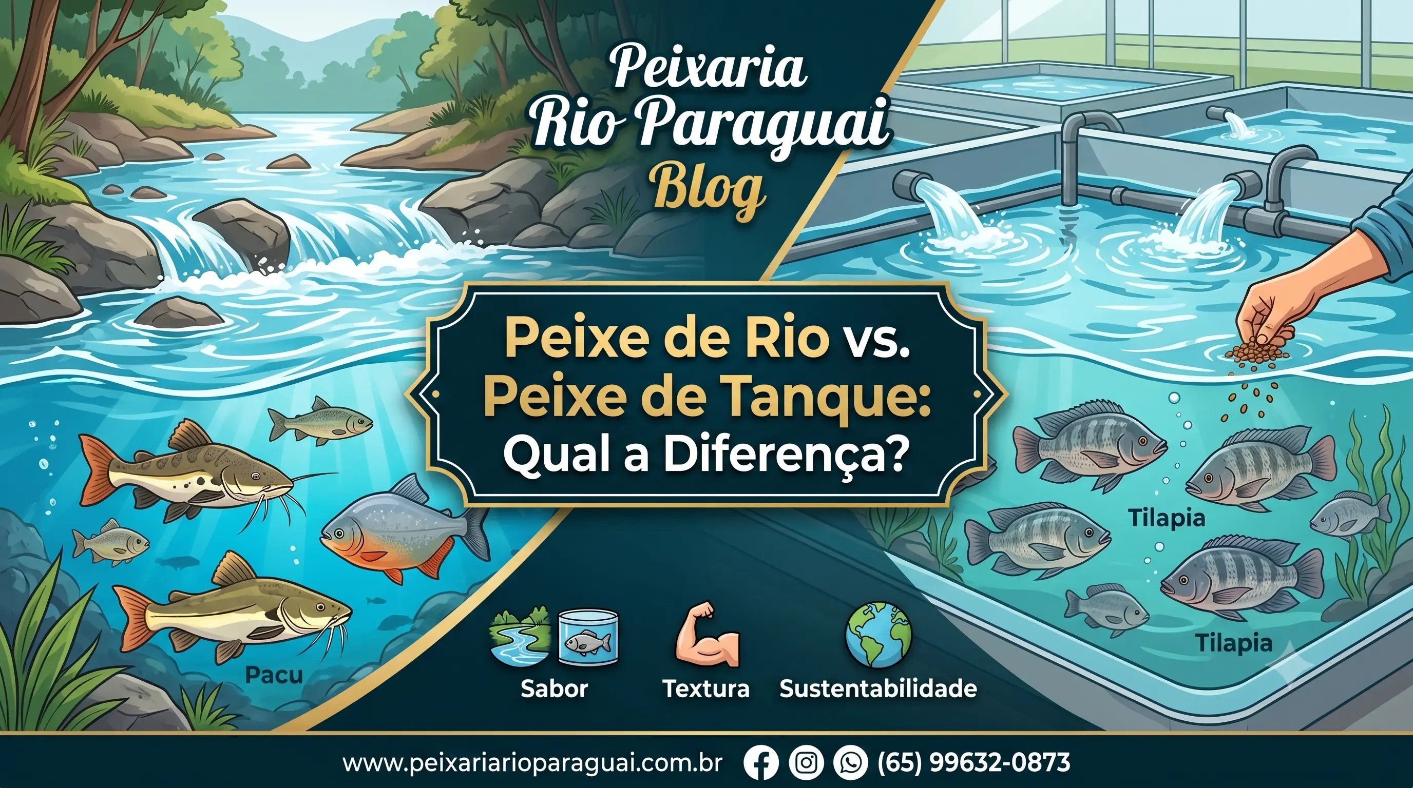Comparação entre peixe de rio e peixe de tanque